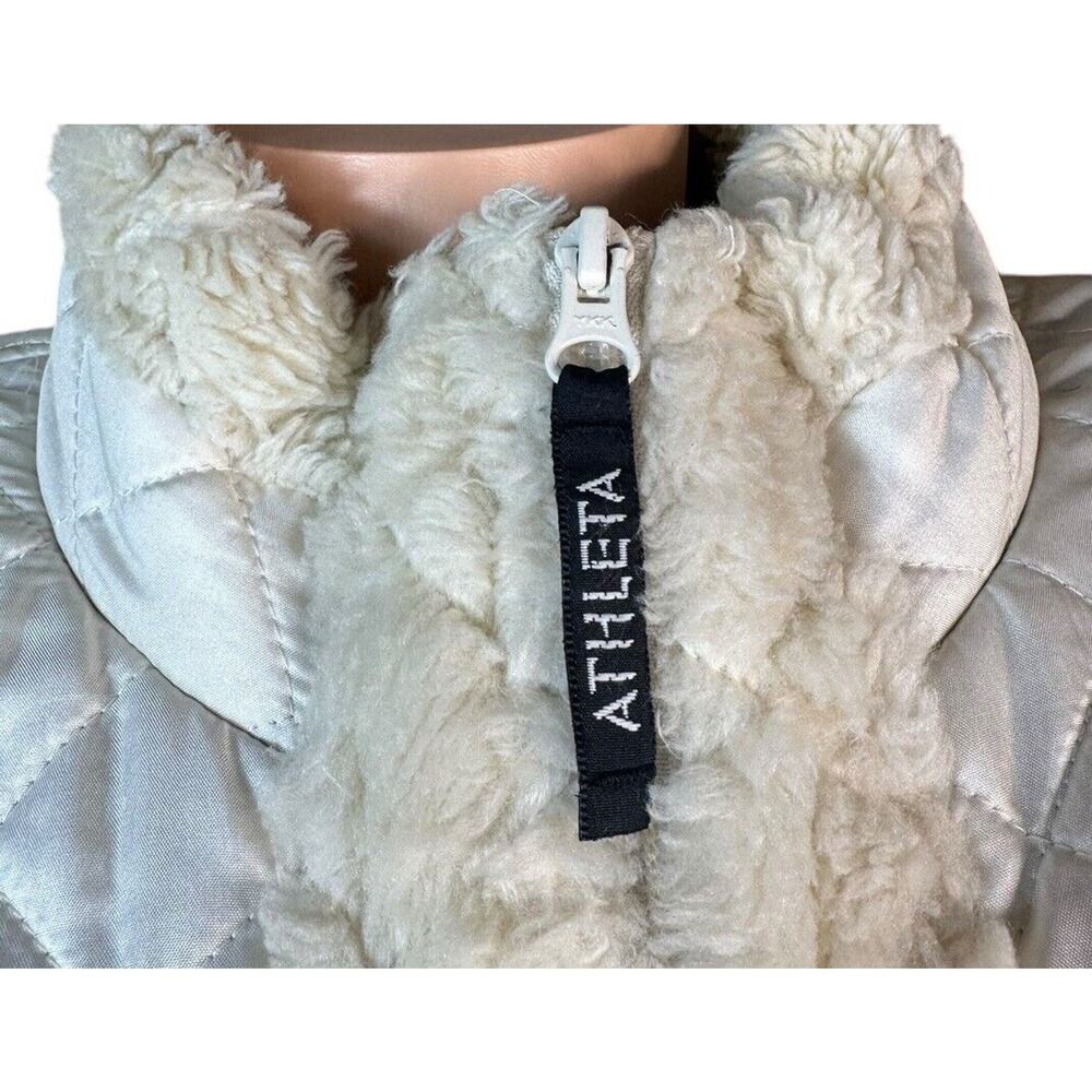 Athleta Womens Quilted Jacket Ivory Sherpa Faux Fur Trim Pockets Full Zip Sz XL - Picture 2 of 11